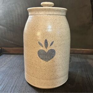 Vintage 1988 Wind River Pottery Heart Canister Stoneware Crock w Lid